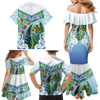 Aotearoa New Zealand Natural Plants Family Matching Mermaid Dress and Hawaiian Shirt Pohutukawa with Silver Ferns Koru Frond Maori Tattoos