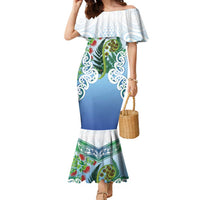 Aotearoa New Zealand Natural Plants Family Matching Mermaid Dress and Hawaiian Shirt Pohutukawa with Silver Ferns Koru Frond Maori Tattoos