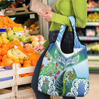 Aotearoa New Zealand Natural Plants Grocery Bag Pohutukawa with Silver Ferns Koru Frond Maori Tattoos