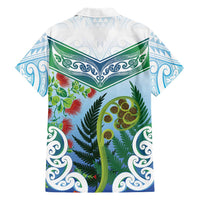 Aotearoa New Zealand Natural Plants Hawaiian Shirt Pohutukawa with Silver Ferns Koru Frond Maori Tattoos