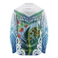 Aotearoa New Zealand Natural Plants Long Sleeve Shirt Pohutukawa with Silver Ferns Koru Frond Maori Tattoos