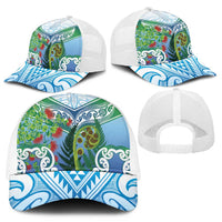 Aotearoa New Zealand Natural Plants Mesh Trucker Cap Pohutukawa with Silver Ferns Koru Frond Maori Tattoos