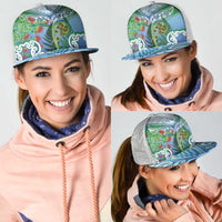 Aotearoa New Zealand Natural Plants Mesh Trucker Cap Pohutukawa with Silver Ferns Koru Frond Maori Tattoos