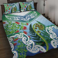 Aotearoa New Zealand Natural Plants Quilt Bed Set Pohutukawa with Silver Ferns Koru Frond Maori Tattoos
