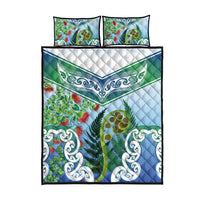 Aotearoa New Zealand Natural Plants Quilt Bed Set Pohutukawa with Silver Ferns Koru Frond Maori Tattoos