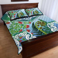 Aotearoa New Zealand Natural Plants Quilt Bed Set Pohutukawa with Silver Ferns Koru Frond Maori Tattoos
