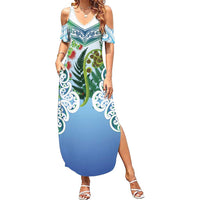 Aotearoa New Zealand Natural Plants Summer Maxi Dress Pohutukawa with Silver Ferns Koru Frond Maori Tattoos