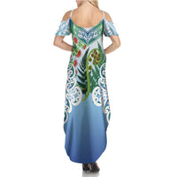Aotearoa New Zealand Natural Plants Summer Maxi Dress Pohutukawa with Silver Ferns Koru Frond Maori Tattoos