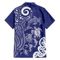 New Zealand Sea Animals with Maori Tribal Tattoo Family Matching Long Sleeve Bodycon Dress and Hawaiian Shirt Blue Color LT03 - Polynesian Pride