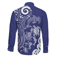 New Zealand Sea Animals with Maori Tribal Tattoo Family Matching Long Sleeve Bodycon Dress and Hawaiian Shirt Blue Color LT03 - Polynesian Pride