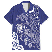 New Zealand Sea Animals with Maori Tribal Tattoo Hawaiian Shirt Blue Color