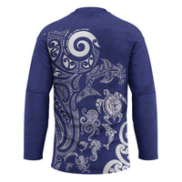 New Zealand Sea Animals with Maori Tribal Tattoo Hockey Jersey Blue Color