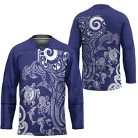 New Zealand Sea Animals with Maori Tribal Tattoo Hockey Jersey Blue Color