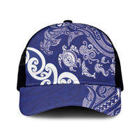 New Zealand Sea Animals with Maori Tribal Tattoo Mesh Trucker Cap Blue Color
