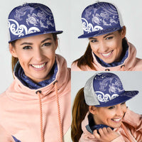 New Zealand Sea Animals with Maori Tribal Tattoo Mesh Trucker Cap Blue Color