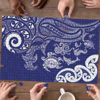 New Zealand Sea Animals with Maori Tribal Tattoo Puzzle Blue Color