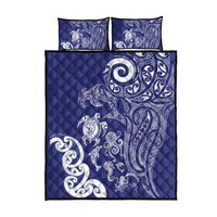 New Zealand Sea Animals with Maori Tribal Tattoo Quilt Bed Set Blue Color