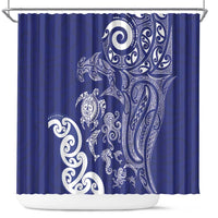 New Zealand Sea Animals with Maori Tribal Tattoo Shower Curtain Blue Color