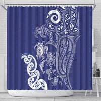 New Zealand Sea Animals with Maori Tribal Tattoo Shower Curtain Blue Color