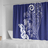 New Zealand Sea Animals with Maori Tribal Tattoo Shower Curtain Blue Color
