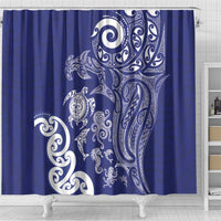 New Zealand Sea Animals with Maori Tribal Tattoo Shower Curtain Blue Color