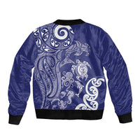 New Zealand Sea Animals with Maori Tribal Tattoo Sleeve Zip Bomber Jacket Blue Color