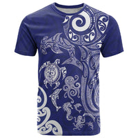 New Zealand Sea Animals with Maori Tribal Tattoo T Shirt Blue Color