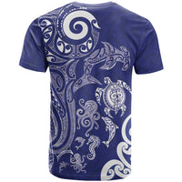 New Zealand Sea Animals with Maori Tribal Tattoo T Shirt Blue Color