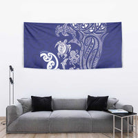 New Zealand Sea Animals with Maori Tribal Tattoo Tapestry Blue Color