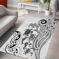 New Zealand Sea Animals with Maori Tribal Tattoo Area Rug White Color