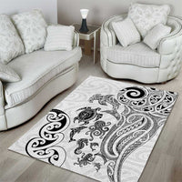 New Zealand Sea Animals with Maori Tribal Tattoo Area Rug White Color
