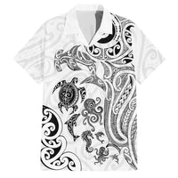 New Zealand Sea Animals with Maori Tribal Tattoo Family Matching Short Sleeve Bodycon Dress and Hawaiian Shirt White Color LT03 Dad's Shirt - Short Sleeve White - Polynesian Pride