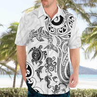 New Zealand Sea Animals with Maori Tribal Tattoo Hawaiian Shirt White Color
