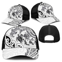 New Zealand Sea Animals with Maori Tribal Tattoo Mesh Trucker Cap White Color
