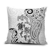New Zealand Sea Animals with Maori Tribal Tattoo Pillow Cover White Color