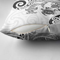 New Zealand Sea Animals with Maori Tribal Tattoo Pillow Cover White Color