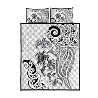 New Zealand Sea Animals with Maori Tribal Tattoo Quilt Bed Set White Color