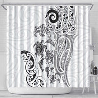 New Zealand Sea Animals with Maori Tribal Tattoo Shower Curtain White Color
