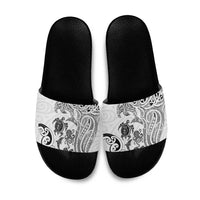 New Zealand Sea Animals with Maori Tribal Tattoo Slide Sandals White Color