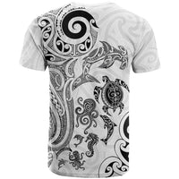 New Zealand Sea Animals with Maori Tribal Tattoo T Shirt White Color