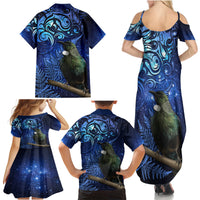 New Zealand Tui Bird Matariki Family Matching Summer Maxi Dress and Hawaiian Shirt Maori New Year with Galaxy Fern