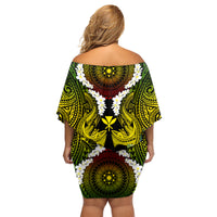 Hawaii Kanaka Maoli Family Matching Off Shoulder Short Dress and Hawaiian Shirt Double Shark and Hibiscus Flowers