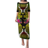 Hawaii Kanaka Maoli Family Matching Puletasi and Hawaiian Shirt Double Shark and Hibiscus Flowers