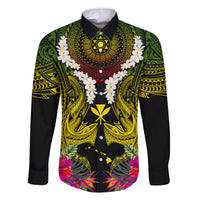 Hawaii Kanaka Maoli Family Matching Short Sleeve Bodycon Dress and Hawaiian Shirt Double Shark and Hibiscus Flowers