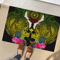 Hawaii Kanaka Maoli Rubber Doormat Double Shark and Hibiscus Flowers