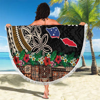 Samoa Siapo Polynesian Art Beach Blanket Tropical Flowers and Tatau Pattern Brown