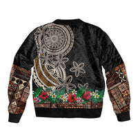 Samoa Siapo Polynesian Art Bomber Jacket Tropical Flowers and Tatau Pattern Brown LT03 - Polynesian Pride