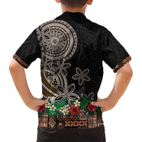 Samoa Siapo Polynesian Art Kid Hawaiian Shirt Tropical Flowers and Tatau Pattern Brown