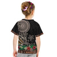 Samoa Siapo Polynesian Art Kid T Shirt Tropical Flowers and Tatau Pattern Brown LT03 - Polynesian Pride