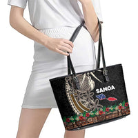 Samoa Siapo Polynesian Art Leather Tote Bag Tropical Flowers and Tatau Pattern Brown